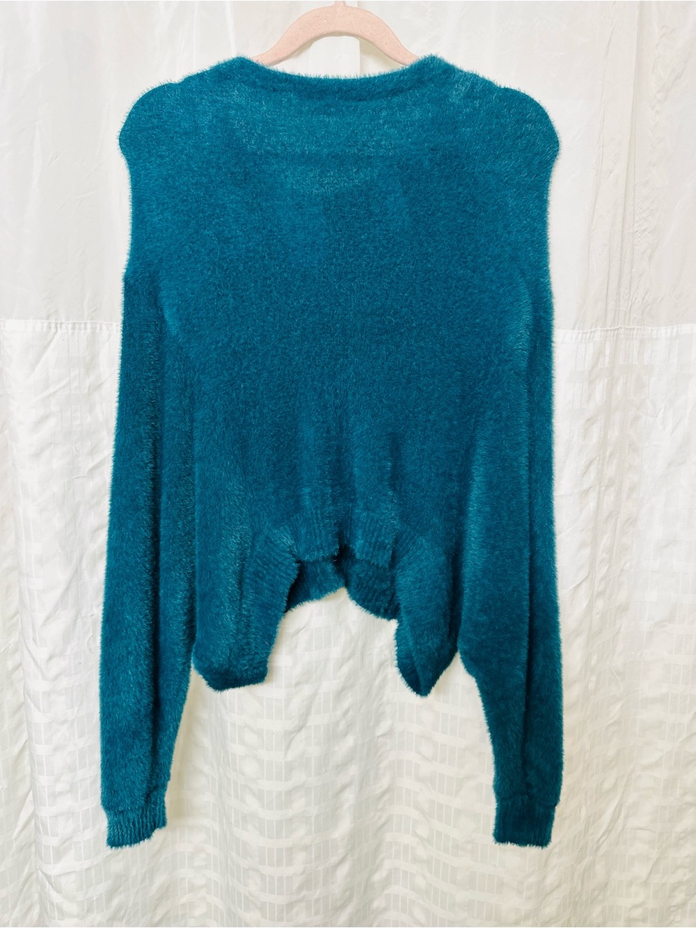 FREE PEOPLE Sz M FP ONE WYATT CARDI SOFT FUZZY BUTTON FRONT CARDIGAN TEAL - Picture 9 of 13
